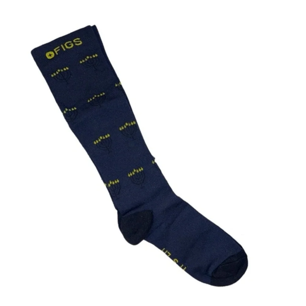 Figs Hanukkah Menorah Compression Socks Navy Blue Its Lit Mens Womens M/M New